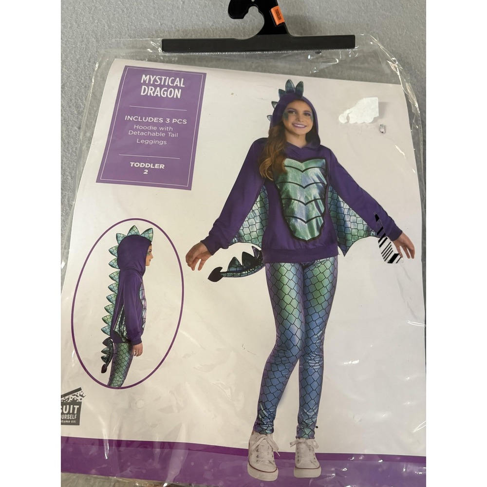 Suit Yourself Mystical Dragon‎ Costume Toddler 2-3T Purple Green 3 Piece Hoodie